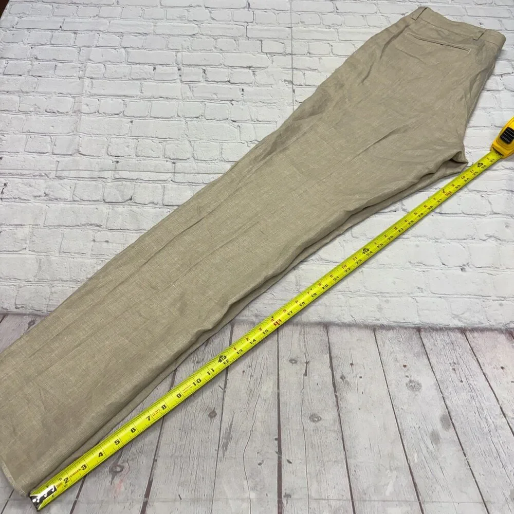 Taylor Stitch Men 100% Linen Flat Front Pants Size 34 Beige Unhemmed C129 -6